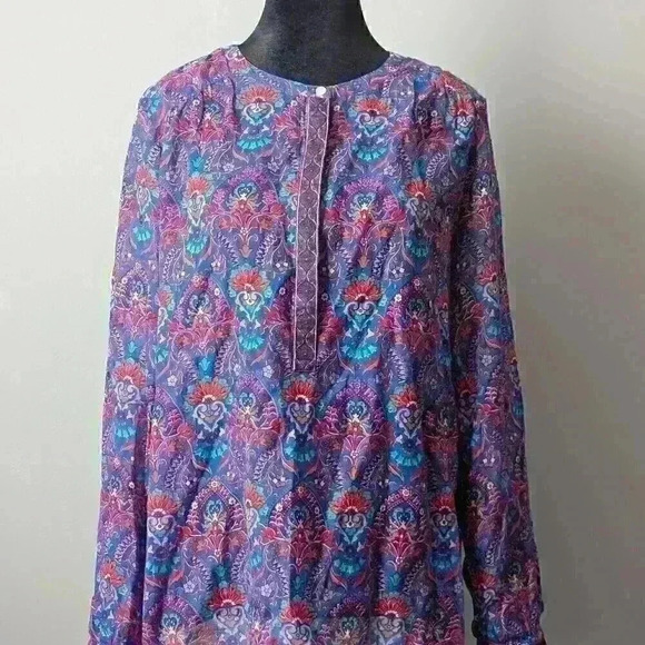 Ann Taylor Loft Boho Style Long Sleeve Blouse -Size S- Light Airy Office wear - Picture 1 of 15